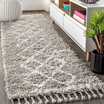 Beautiful mercer Shag Plush Tassel Moroccan Tribal Geometric Trellis Area Rug